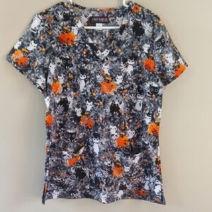 koi Halloween Cat and Pumpkin Print Women's Top